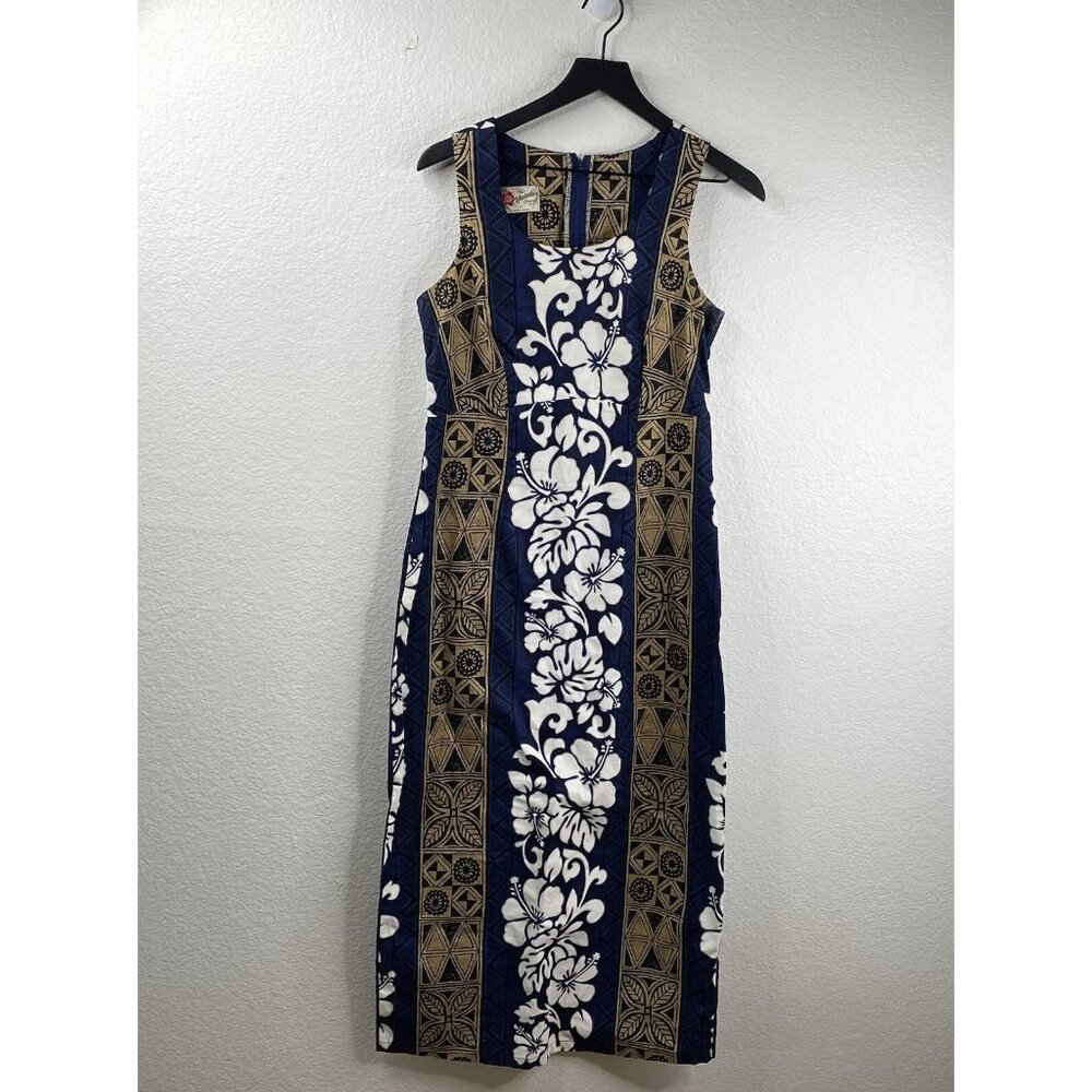 Hilo Hattie Dress Women's Blue Sz 10 Hawaiian Sleeveless Long Beach Resort